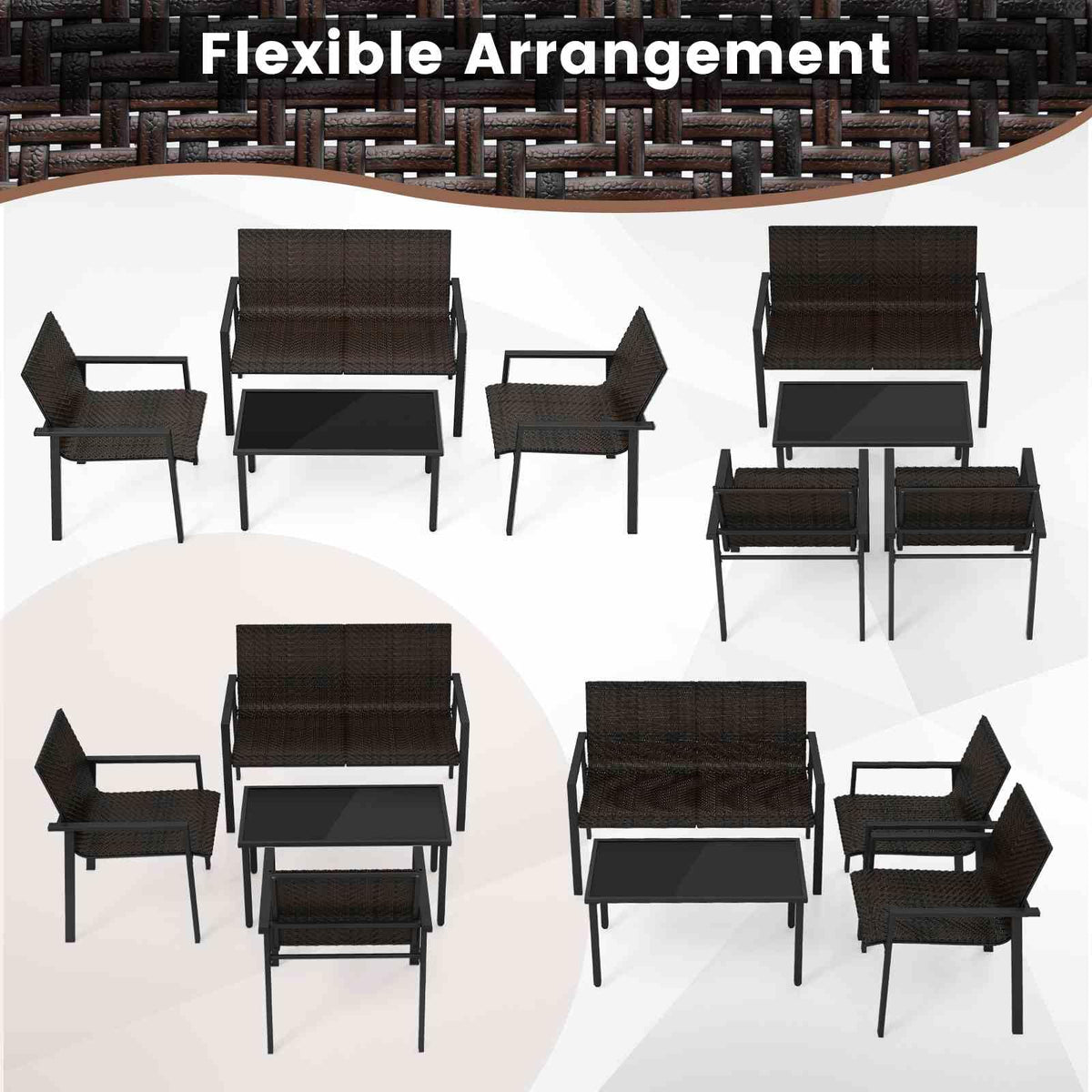 4 Pieces Patio Furniture Set for Small Space Balcony Poolside