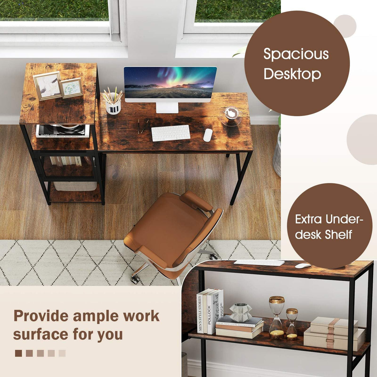 Home Office Desk with Storage Cabinet & Shelves