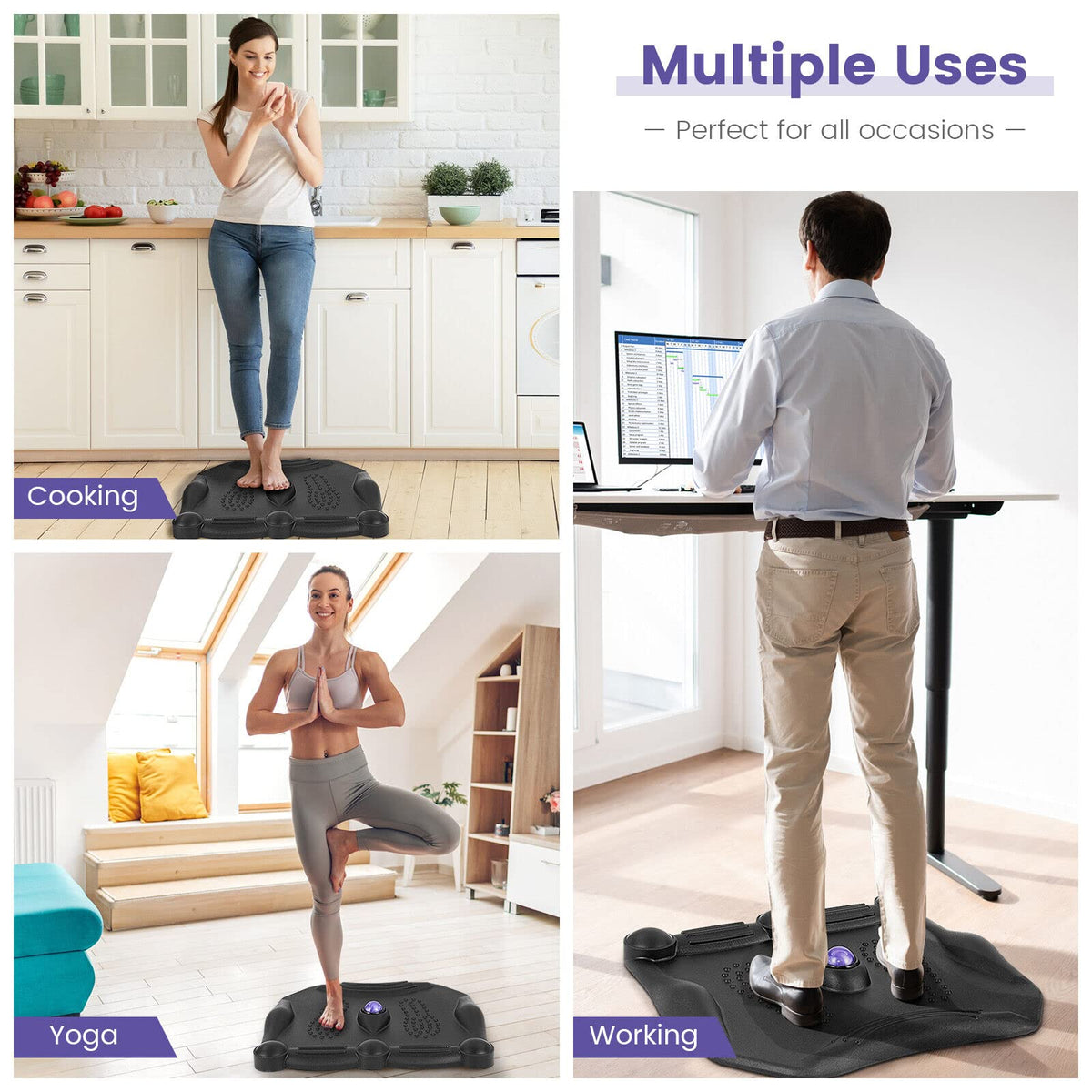 Giantex Anti Fatigue Standing Desk Mat, Ergonomic Stand Up Foot Mat with Massage Roller Ball & Foot Massage Points, Black