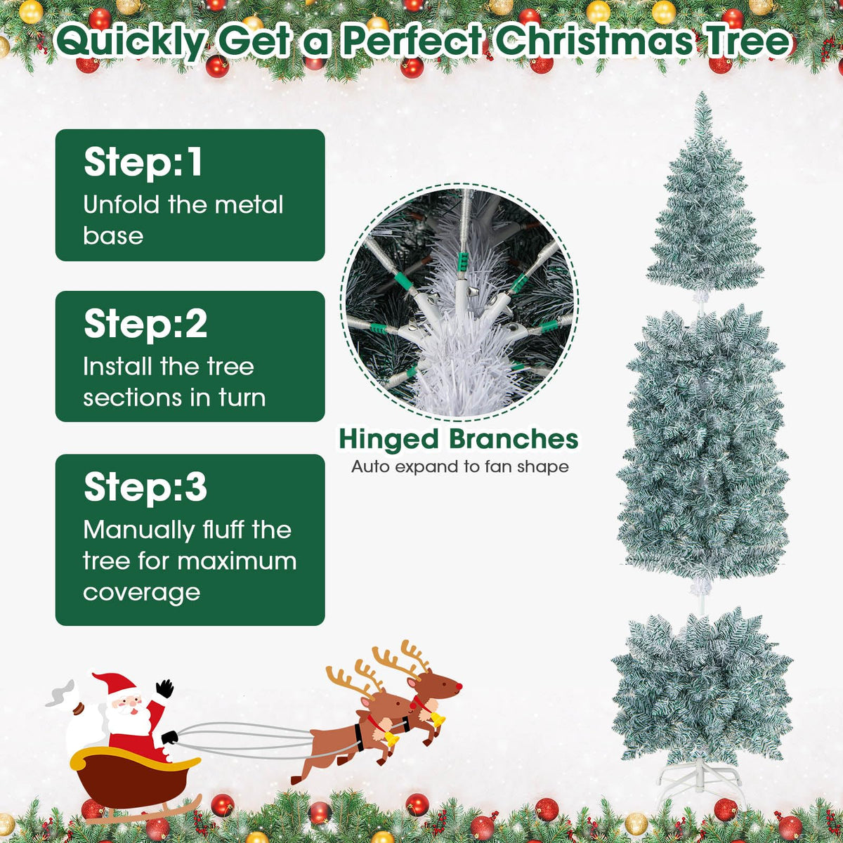 150CM/183CM Hinged Holiday Decoration Pencil Tree for Home/ Office Party Decoration