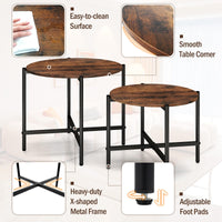 Round Coffee Table Set of 2, 55cm & 65cm Nesting Coffee Tables with Heavy-Duty Metal Frame