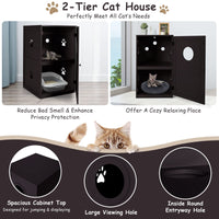 2-Tier Litter Box Enclosure, Cat House Bench W/Anti-Toppling System & Openable Door