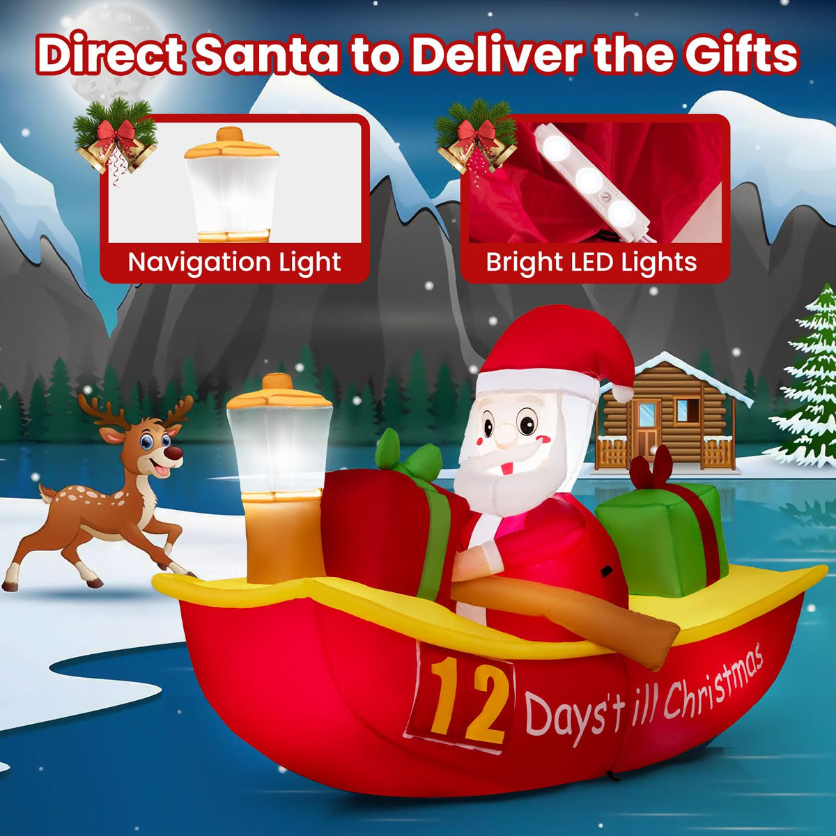 2.1M Long Christmas Inflatables with Navigation Light for Yard