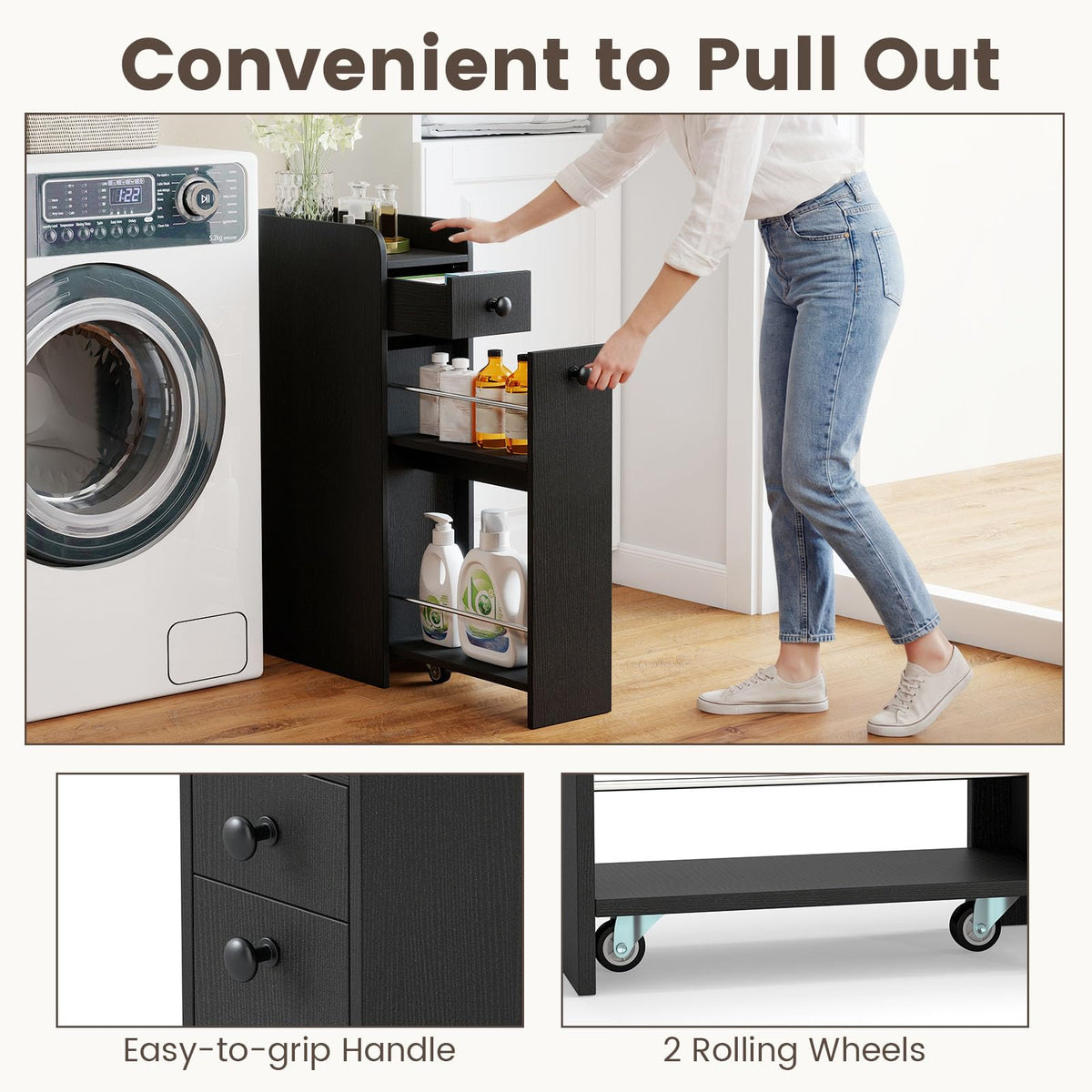 Giantex Slim Storage Cabinet, Narrow Bathroom Cabinet w/Slide Out Drawer & Spacious Top