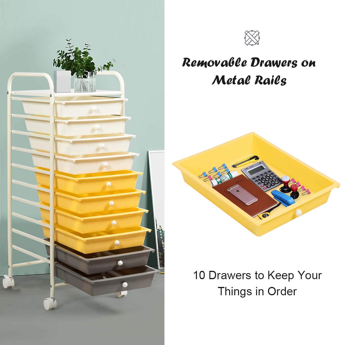 10-Drawer Rolling Storage Cart, Utility Tools Scrapbook Paper Organizer Cart