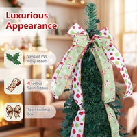 1.8M/2.1M Artificial Christmas Tree with Tree Topper Bow and 4 Ribbons