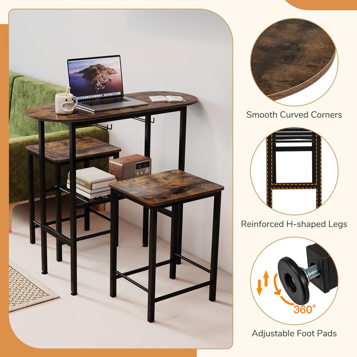 3 Piece Counter Height Table Set