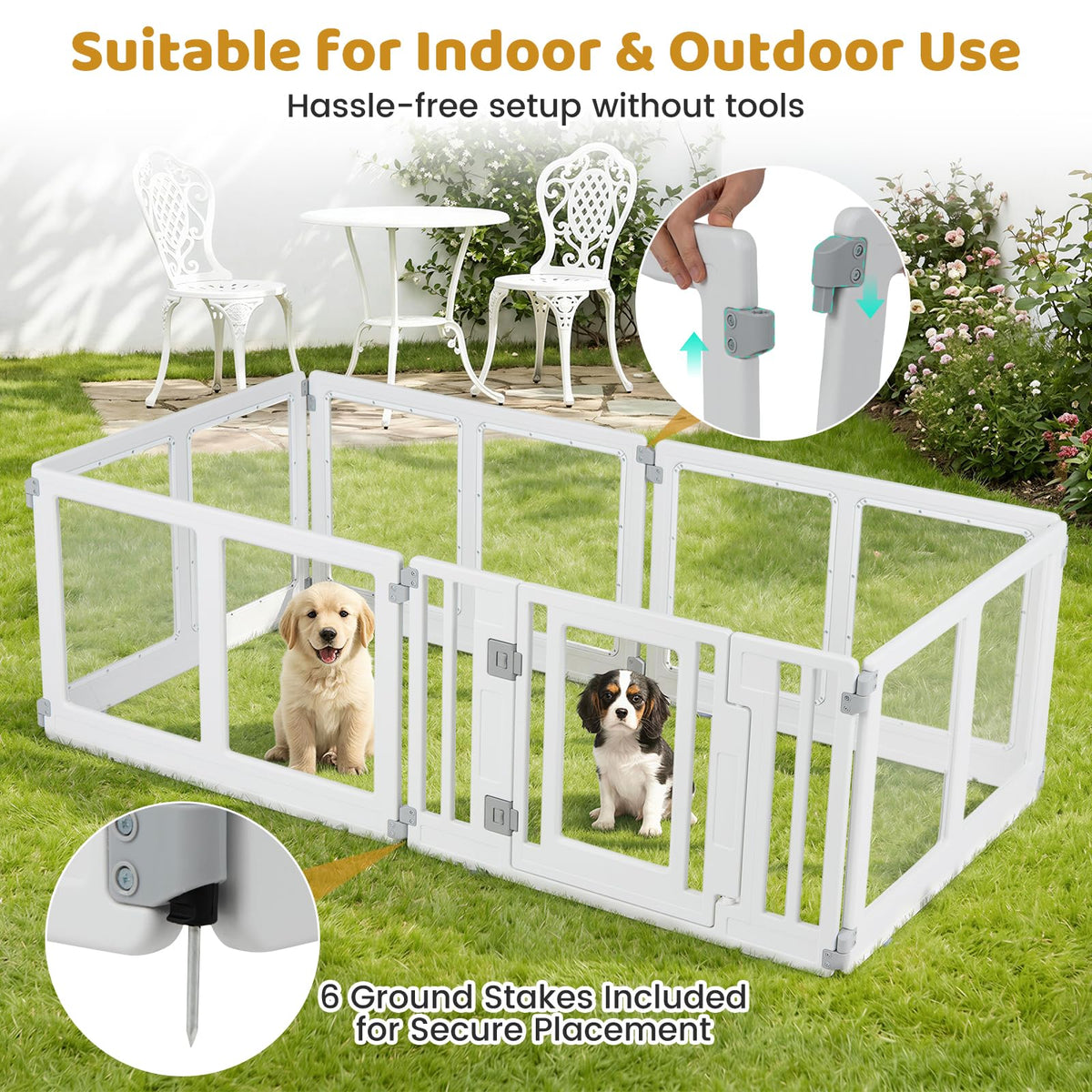 Clear Dog Playpen with Secure Locking Door, 6 Panels