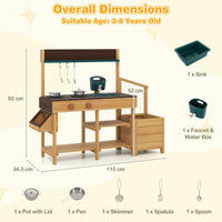 Outdoor Play Kitchen for Kids Wooden Toy Kitchen Playset with Removable Faucet