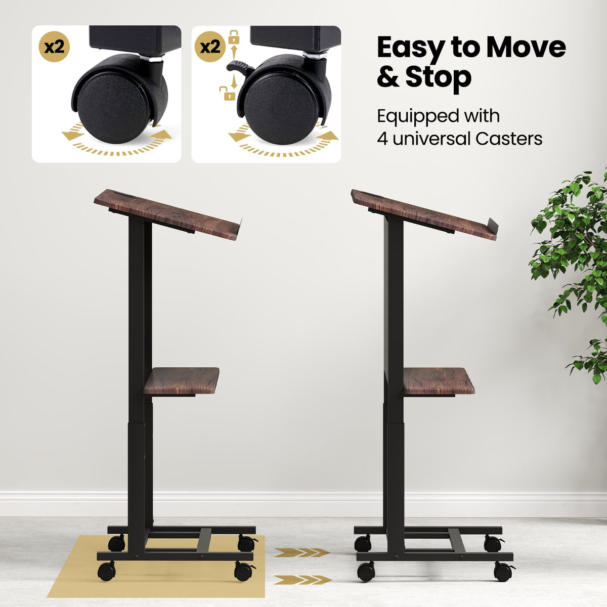 Giantex Rolling Podium Stand, 103-125cm Height Adjustable Lectern Table with Tilted Tabletop & Edge Stopper