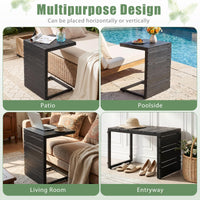 Outdoor C-Shaped Side Table w/Wood Plastic Tabletop