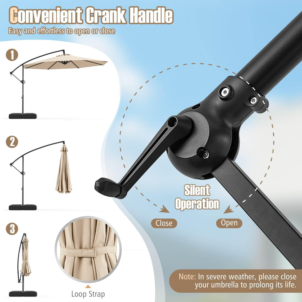 3M Offset Hanging Umbrella with Base Patio Cantilever Umbrella