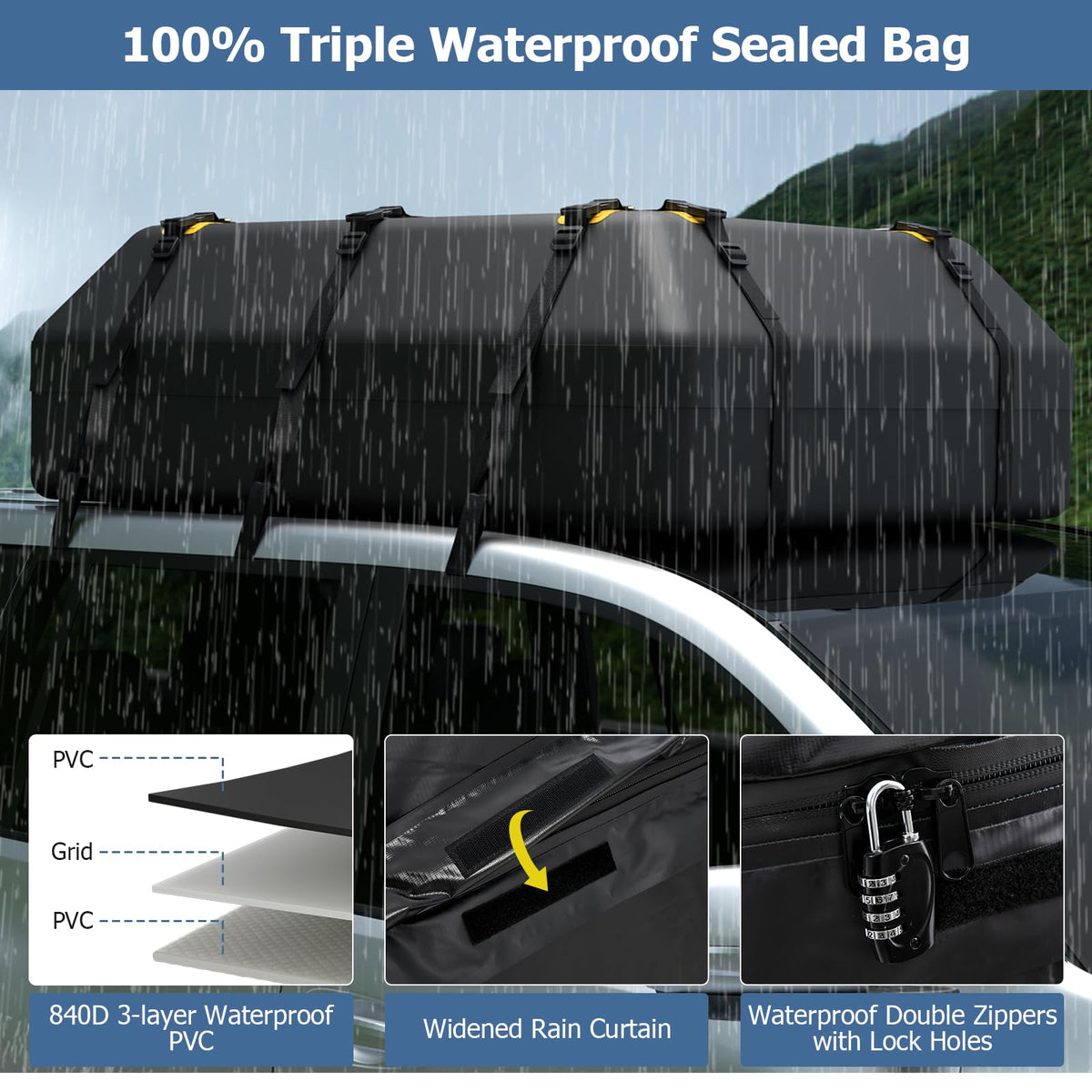 595 L Car Roof Bag with Door Hooks and Non-slip Mat