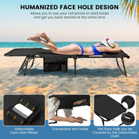 Folding Convertible Camping Lounger w/Face Hole & Pillows & Storage Pocket