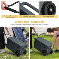 Hard Cooler w/Wheels & Handle Ruler & Cup Holders Ice Retention Portable Rotomolded Cooler Beach Boat Fishing Picnic Camping