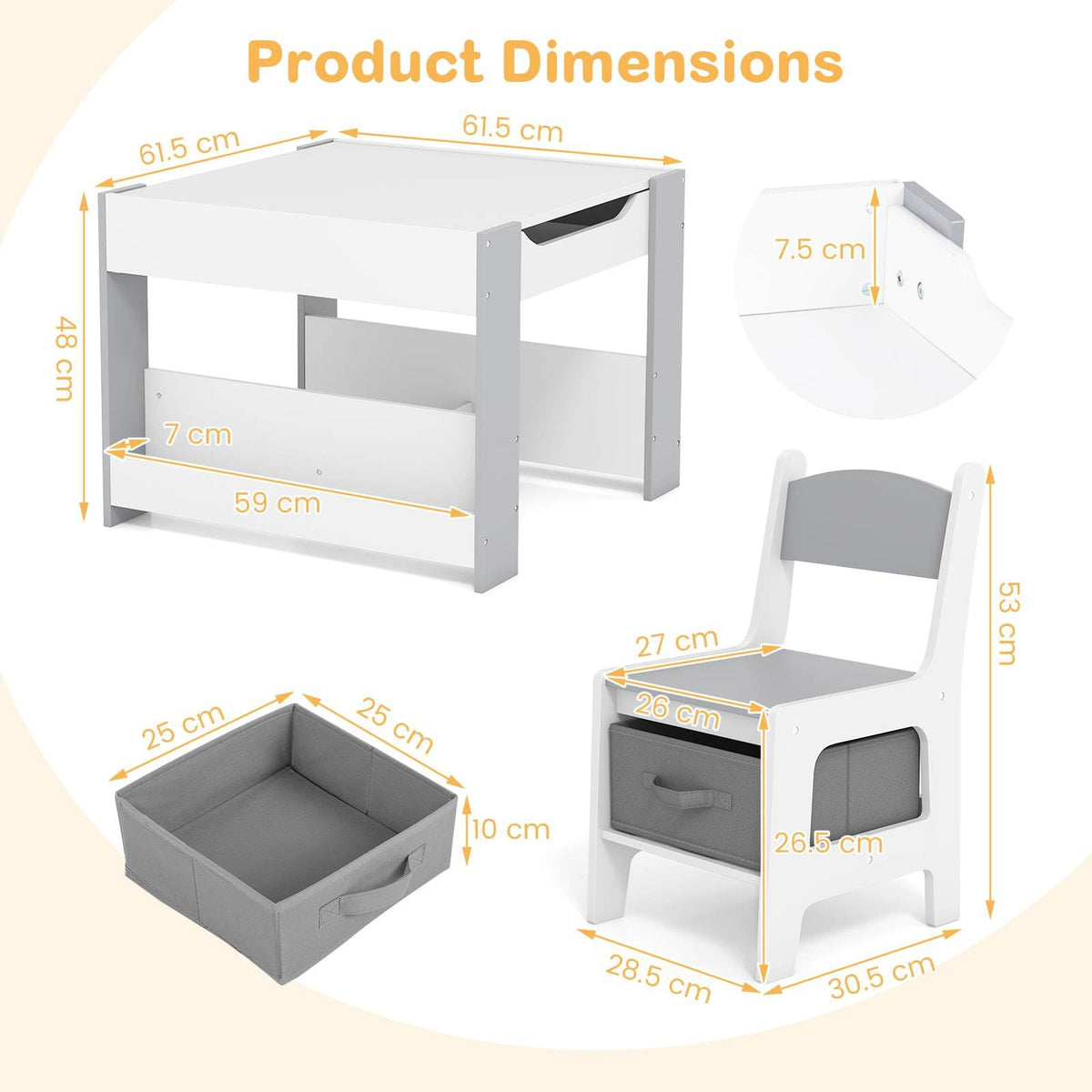 4-in-1 Kids Wooden Activity Table with Reversible Blackboard and Bookshelves