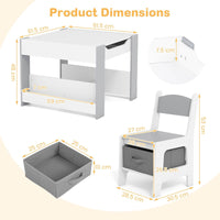 4-in-1 Kids Wooden Activity Table with Reversible Blackboard and Bookshelves