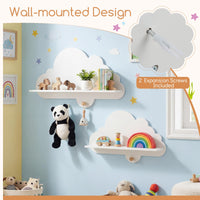 Cloud Shape Wall Shelves with Hooks for Kid Room and Nursery Decor
