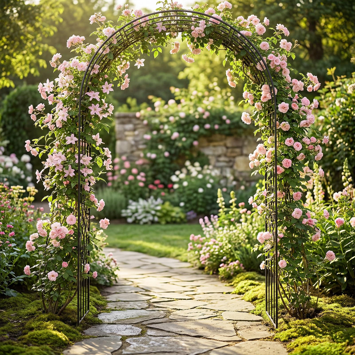 Garden Metal Arch Trellis with Ground Stakes, Outdoor Arch Archway