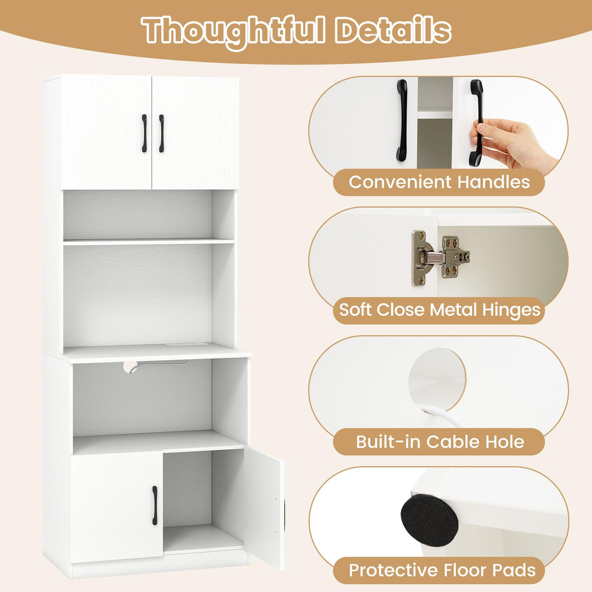 Giantex Pantry Cabinet with Power Outlets, Freestanding Narrow Kitchen Hutch