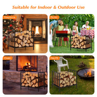 Firewood Log Rack, for Indoor Outdoor Steel Log Holder w/50 kg Load Capacity