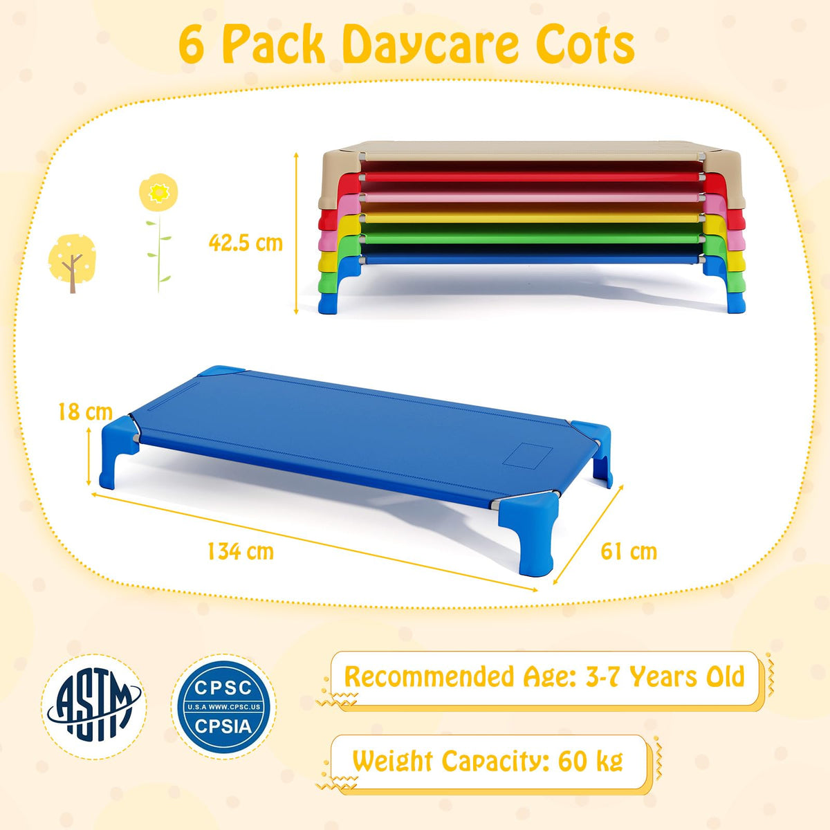 6 PCS Kids Stackable Daycare Cot