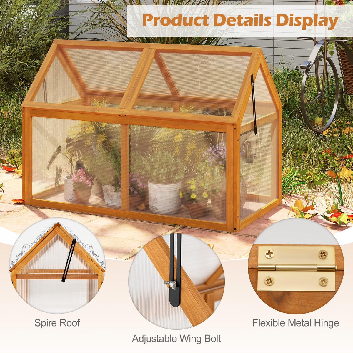 Wood Cold Frame Greenhouse, Portable Raised Flower Planter Protection with Transparent Panels