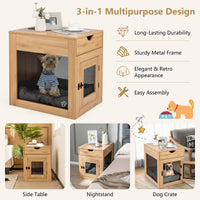 Furniture Style Dog Crate with Wired & Wireless Charging, Decorative Dog Kennel End Table w/Drawer, Removable Dog Bed