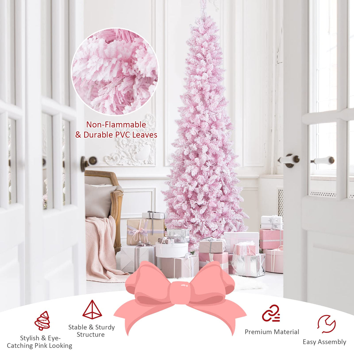 2.1M Pre-Lit Artificial Hinged Christmas Tree with 8 Lighting Modes