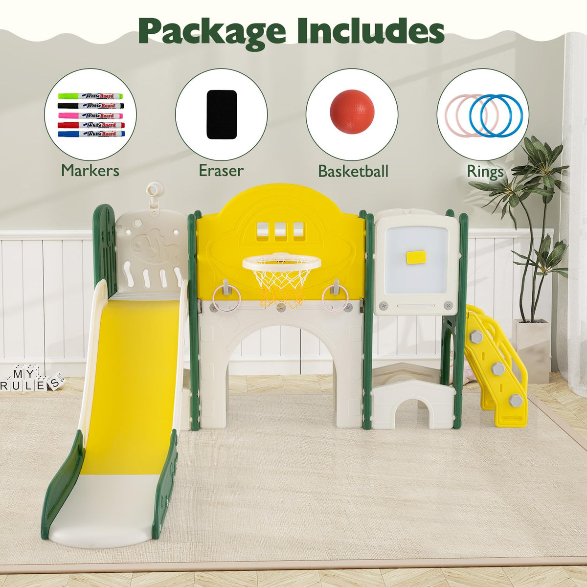 10 in 1 Toddler Slide Set, Kids Slide and Climber Playset with Magnetic Whiteboard