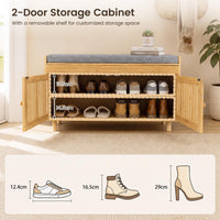 90 cm Bamboo Shoe Storage Bench with Lift Top and Cushion for Entryway