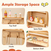 Wooden Barbecue Grill Toy Set with Sink and Faucet Kids BBQ Grill Playset