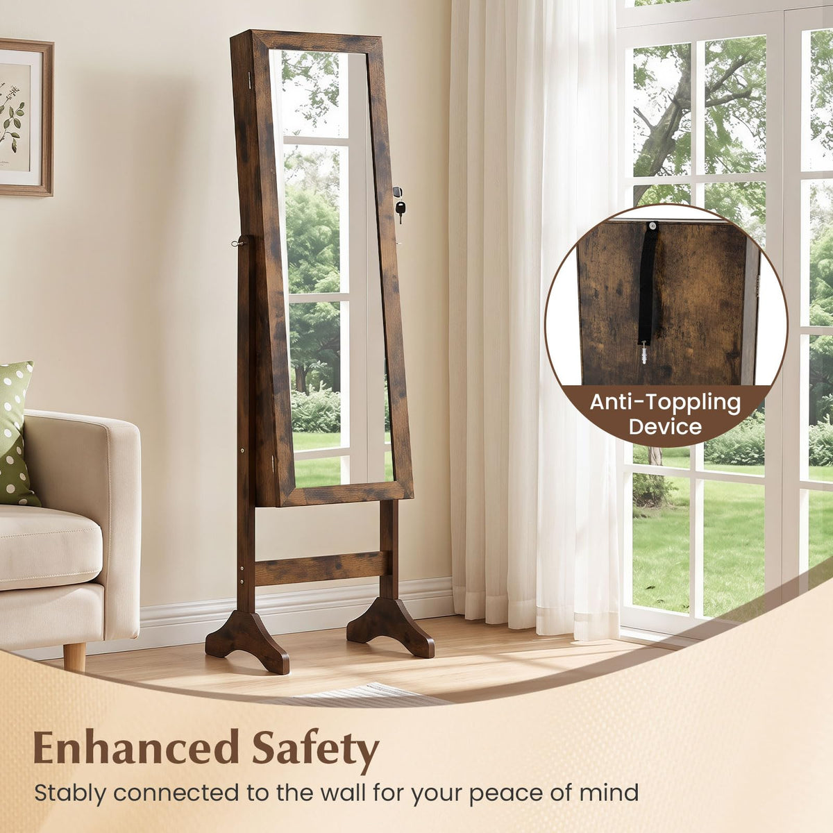 Giantex Freestanding Jewelry Armoire Cabinet w/Full Length Mirror