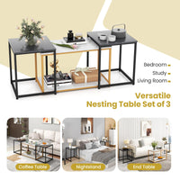 Giantex Nesting Coffee Table Set of 3, 3-Piece End Table with Faux Marble Top