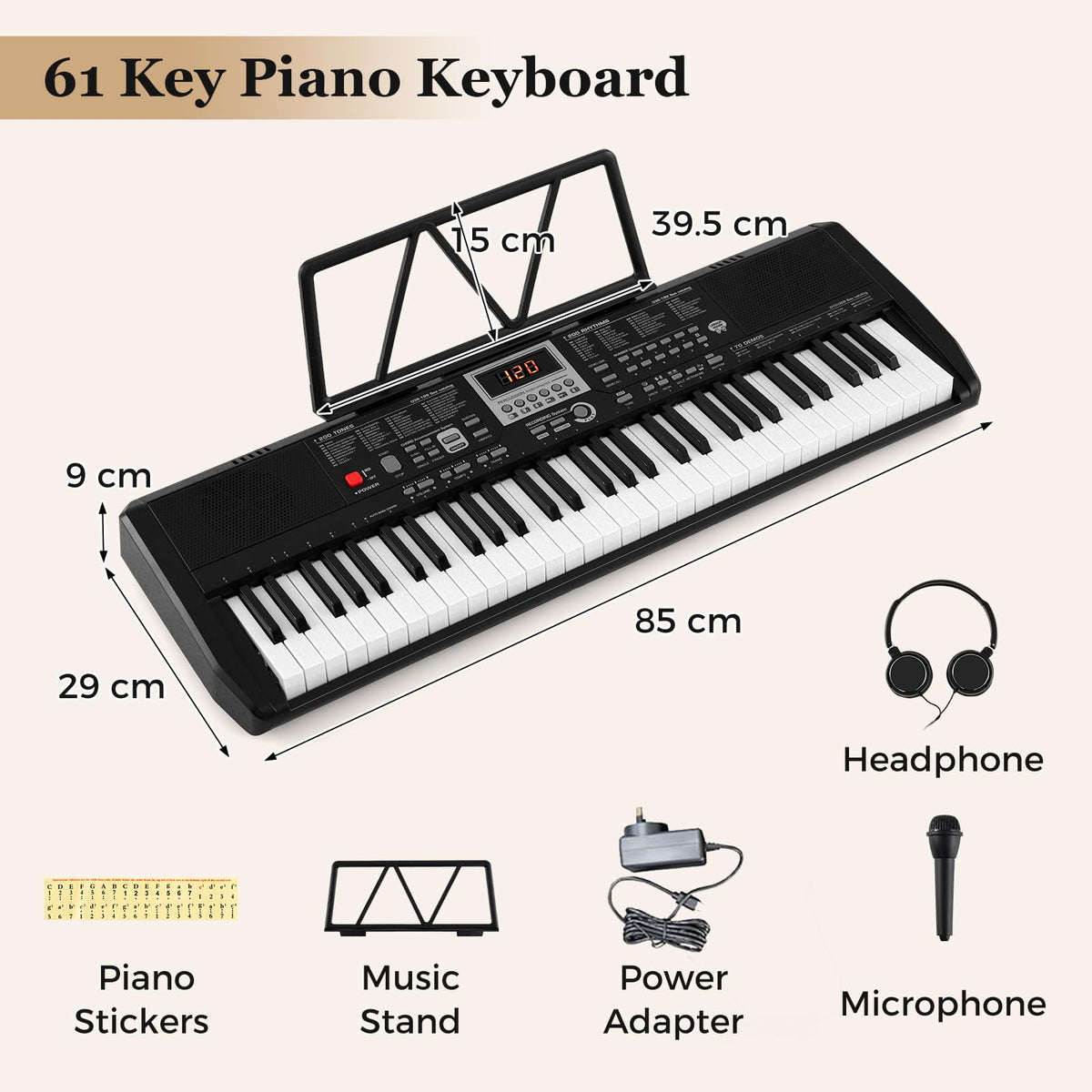 61 Keys Portable Keyboard for Beginners, Electric Piano Keyboard Kit