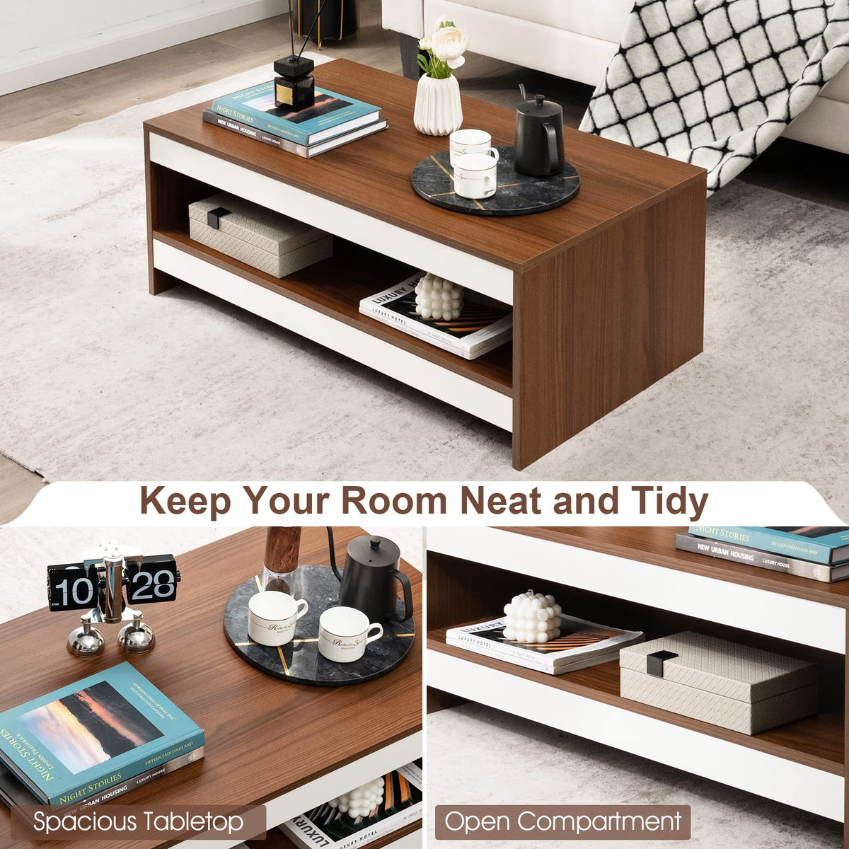 Giantex 94.5 cm Coffee Table, Two-Tier Coffee Table with Storage Shelf