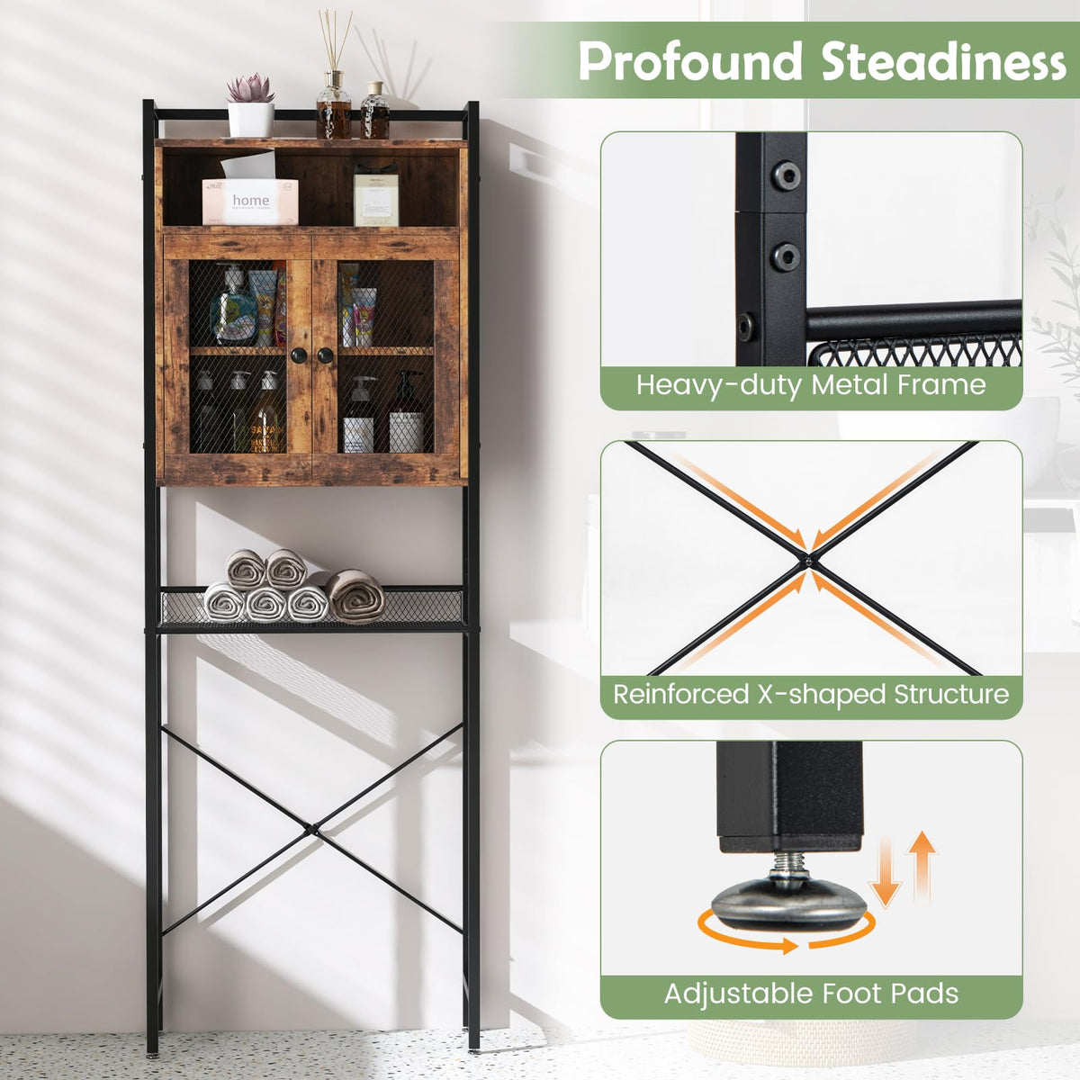 Bathroom Storage Organizer with Heavy-Duty Metal Frame & 3-Position Adjustable Shelf