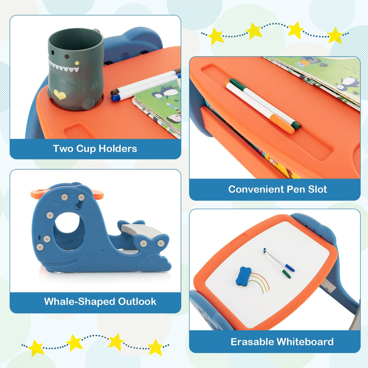 Convertible Kids Activity Table Set with Whiteboard for Kids