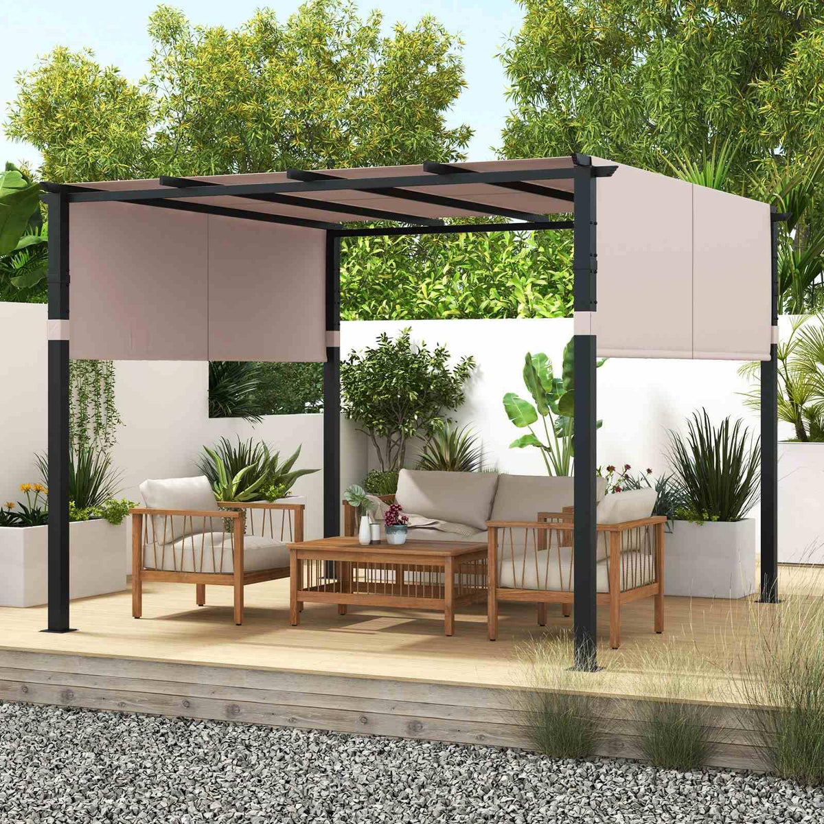 3 x 3 M Flat Top Pergola with Retractable Canopy