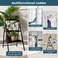 2 Step Ladder, Folding Step Stool w/ Padded Handgrip & Wide Anti-Slip Pedal