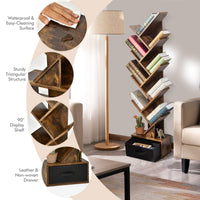 Giantex 10-Tier Tree Bookcase, Floor Standing Bookshelf w/Drawer for CDs/Movies/Books (White)