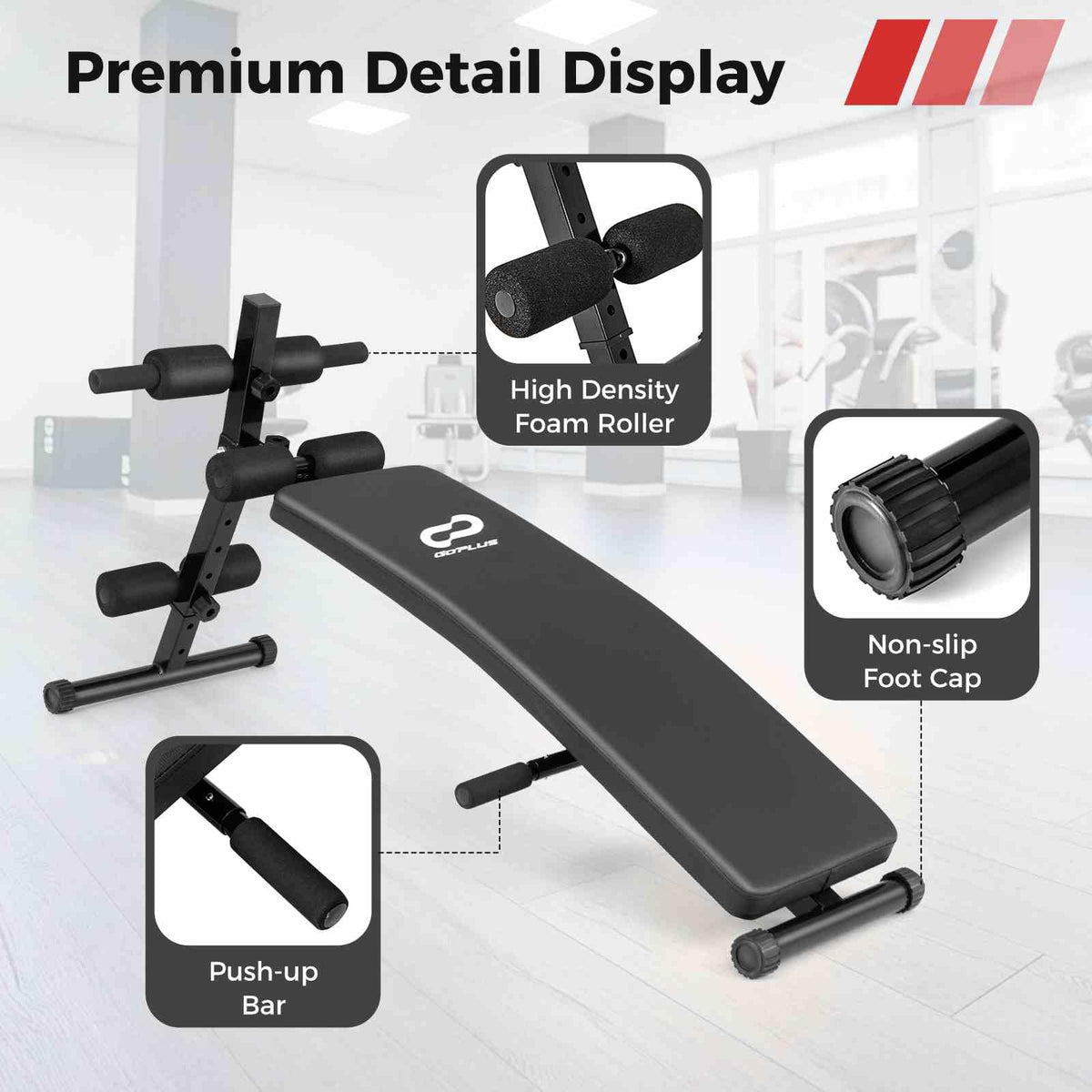 Foldable & Adjustable Curved Decline Sit Up Bench w/ High Density Foam & Metal