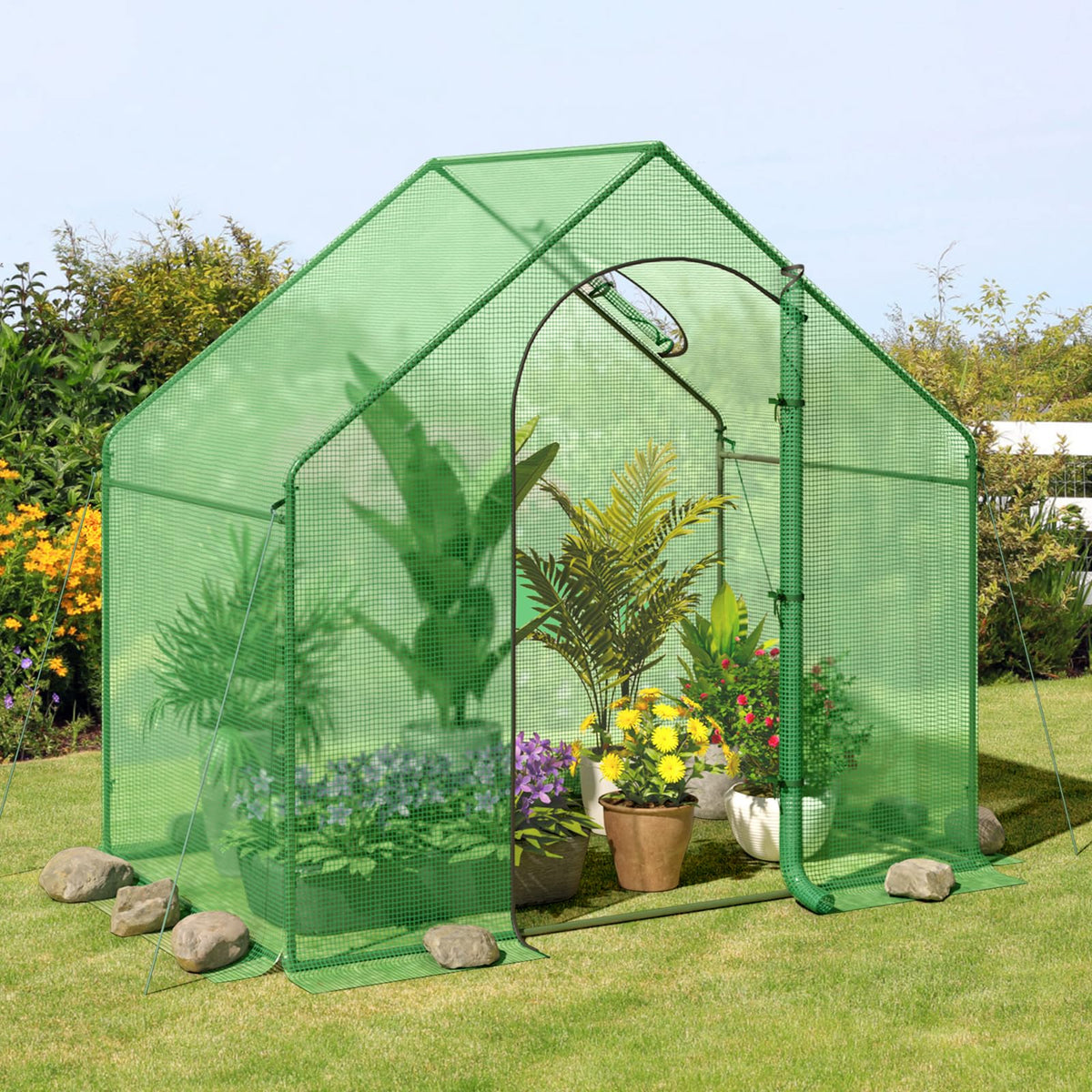 Giantex 6x3x5.5 FT Mini Walk-in Greenhouse, with Roll-up Zippered Door & Window