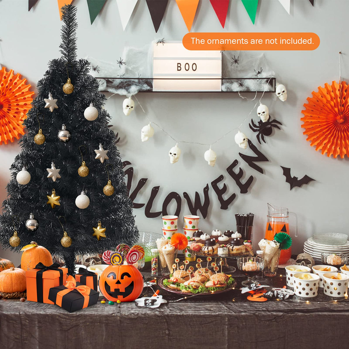 3ft Unlit Black Christmas Tree, Artificial Halloween Tree