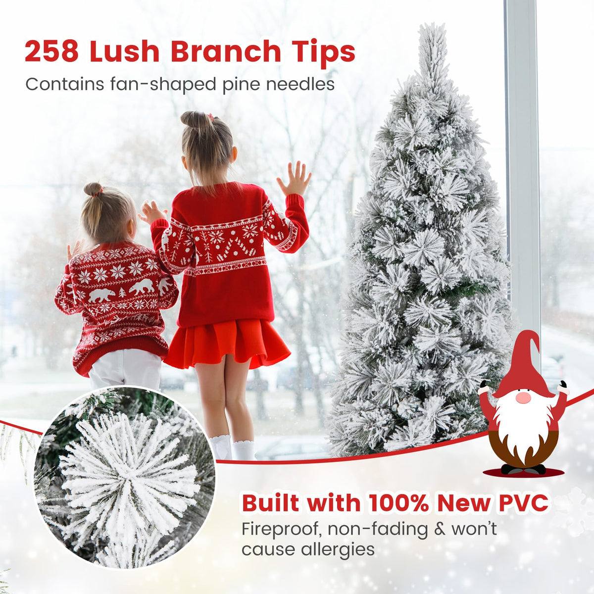 Flocked Xmas Tree with 373 Branch Tips for Decoration