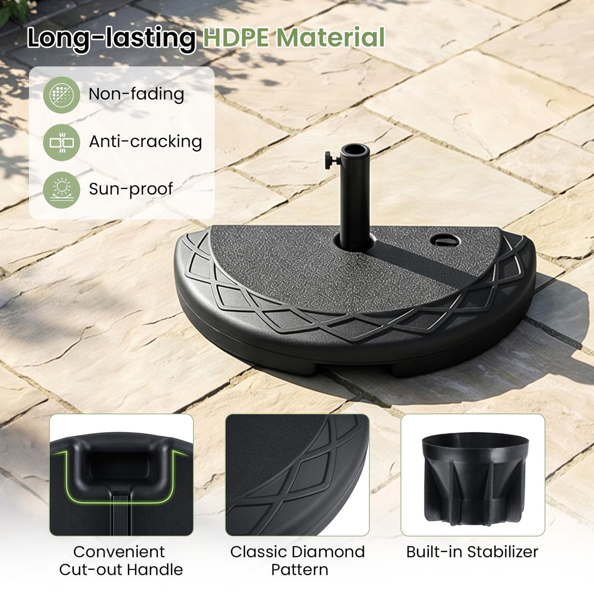 Half Round Patio Umbrella Base 20kg Water and Sand Fillable Umbrella Stand