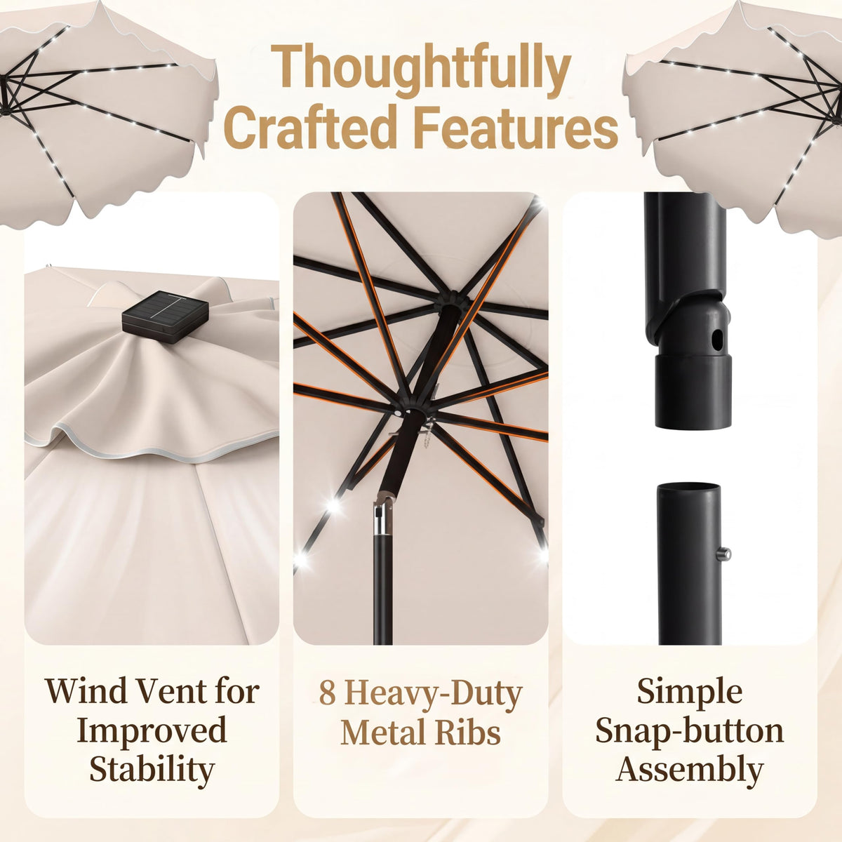 3M Sun Protective Umbrella with Weighted Base and Solar Lights for Deck
