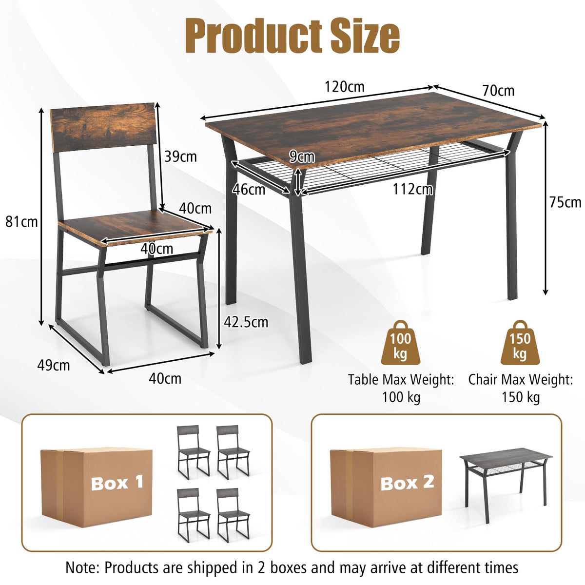 Giantex 5 Piece Dining Table Set Industrial Rectangular Kitchen Table with 4 Chairs