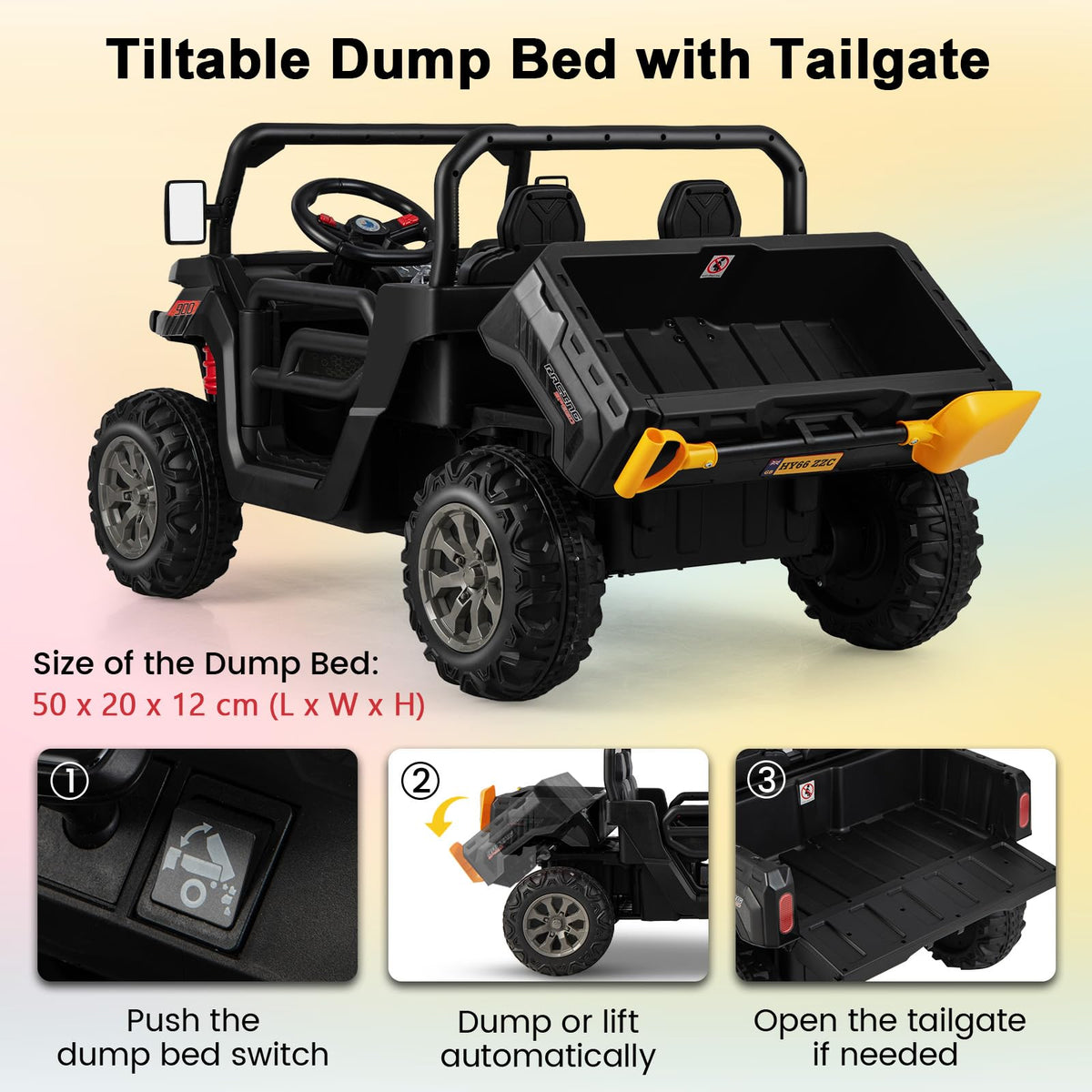12V 2-Seater Kids Ride On Dump Truck with Shovel and Remote Control