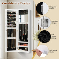 Wall/Door Mounted Jewelry Armoire with Storage Shelves and 2 Hanging Hook